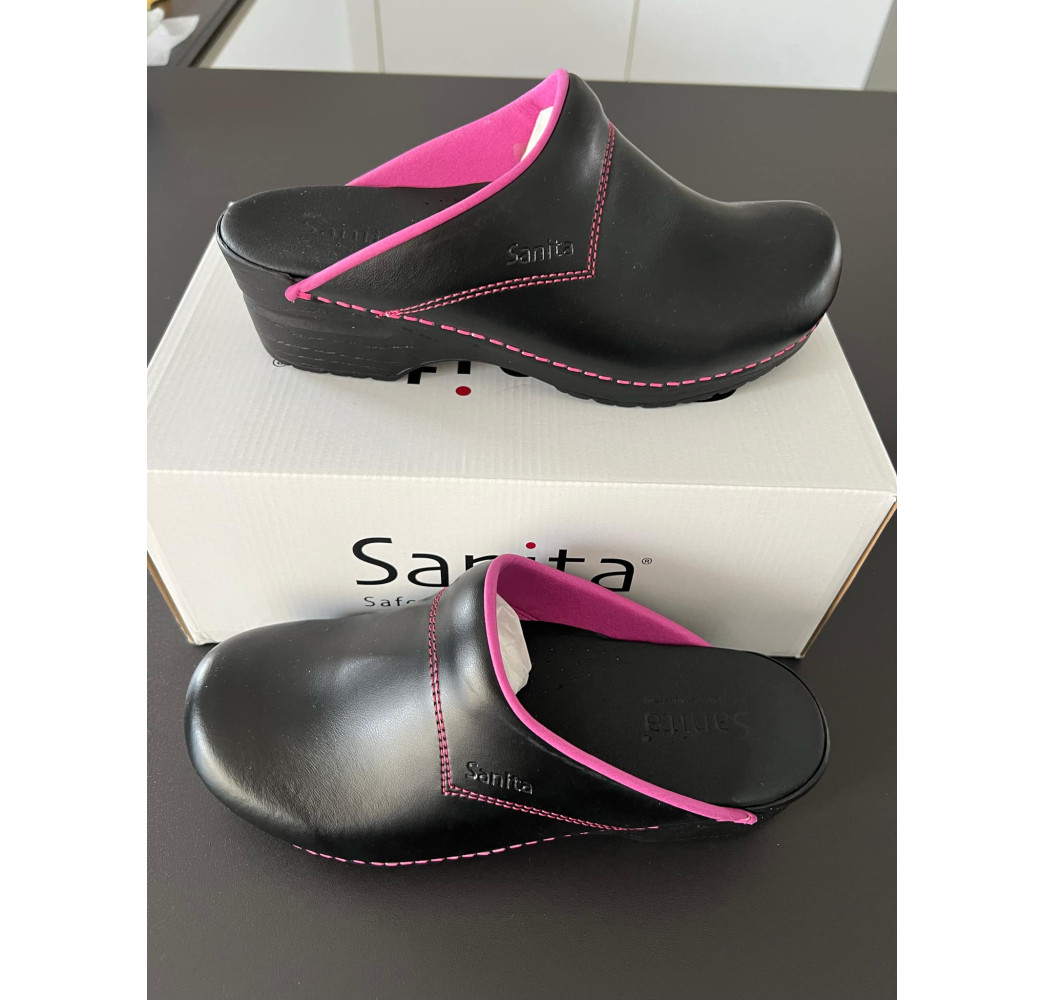 sabot sanita noir mat bordure rose 35 au 37