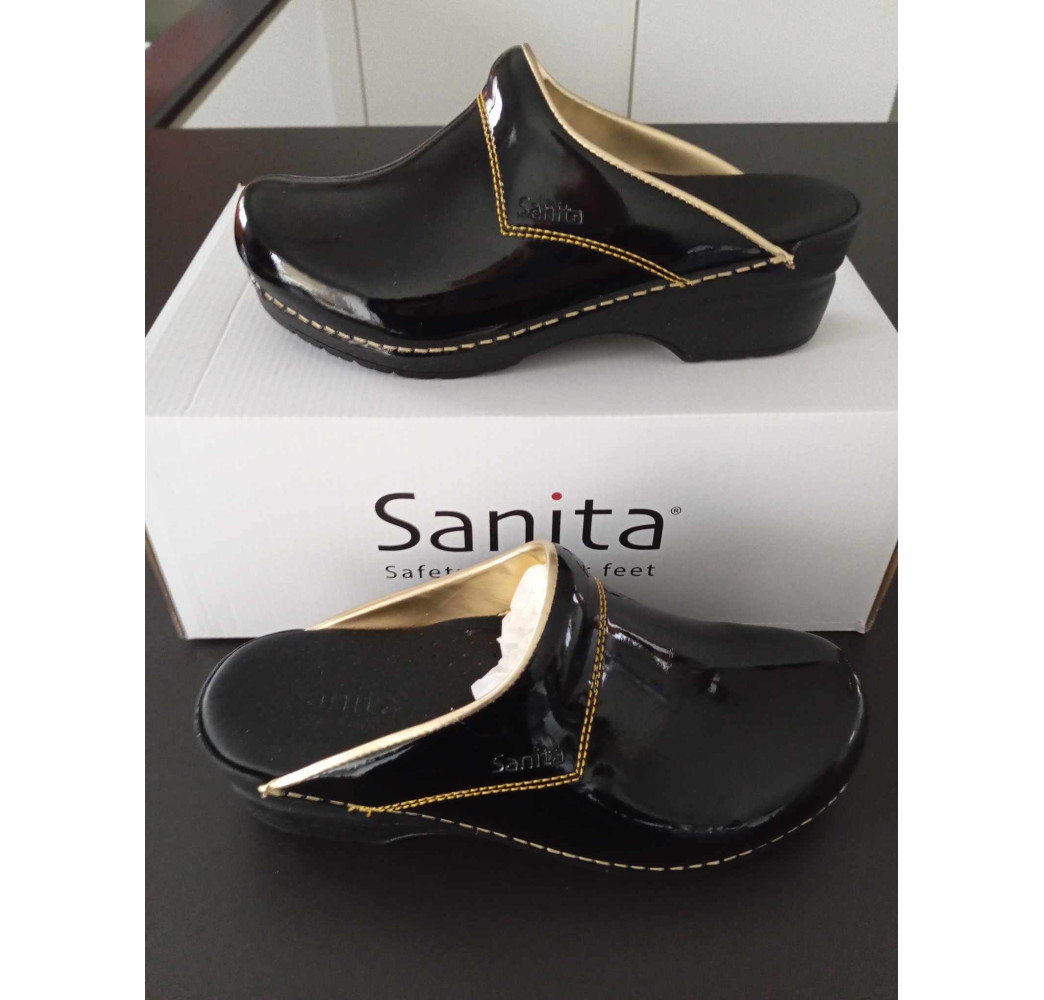 sabot sanita noir brillant bordure or