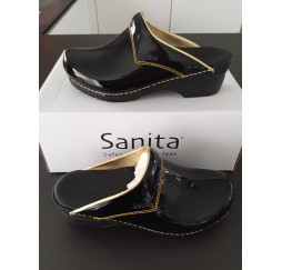 sabot sanita noir brillant bordure or