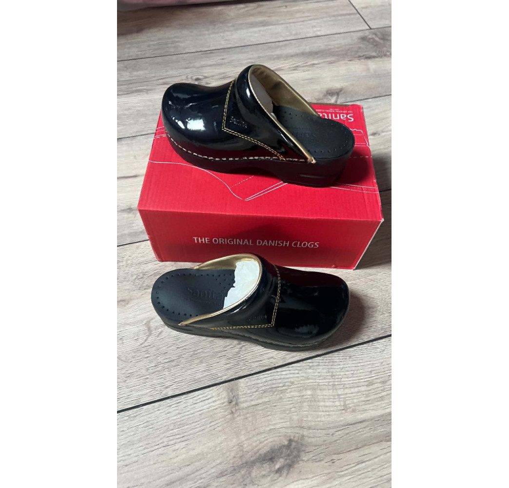 sabot sanita noir brillant bordure or