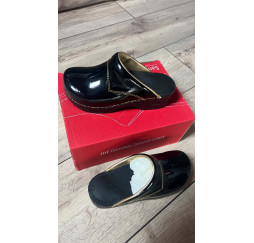 sabot sanita noir brillant bordure or
