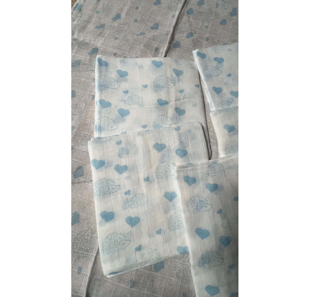 Langes bébé de haute couture bleu avec des motifs niglos et coeur 75x75cm