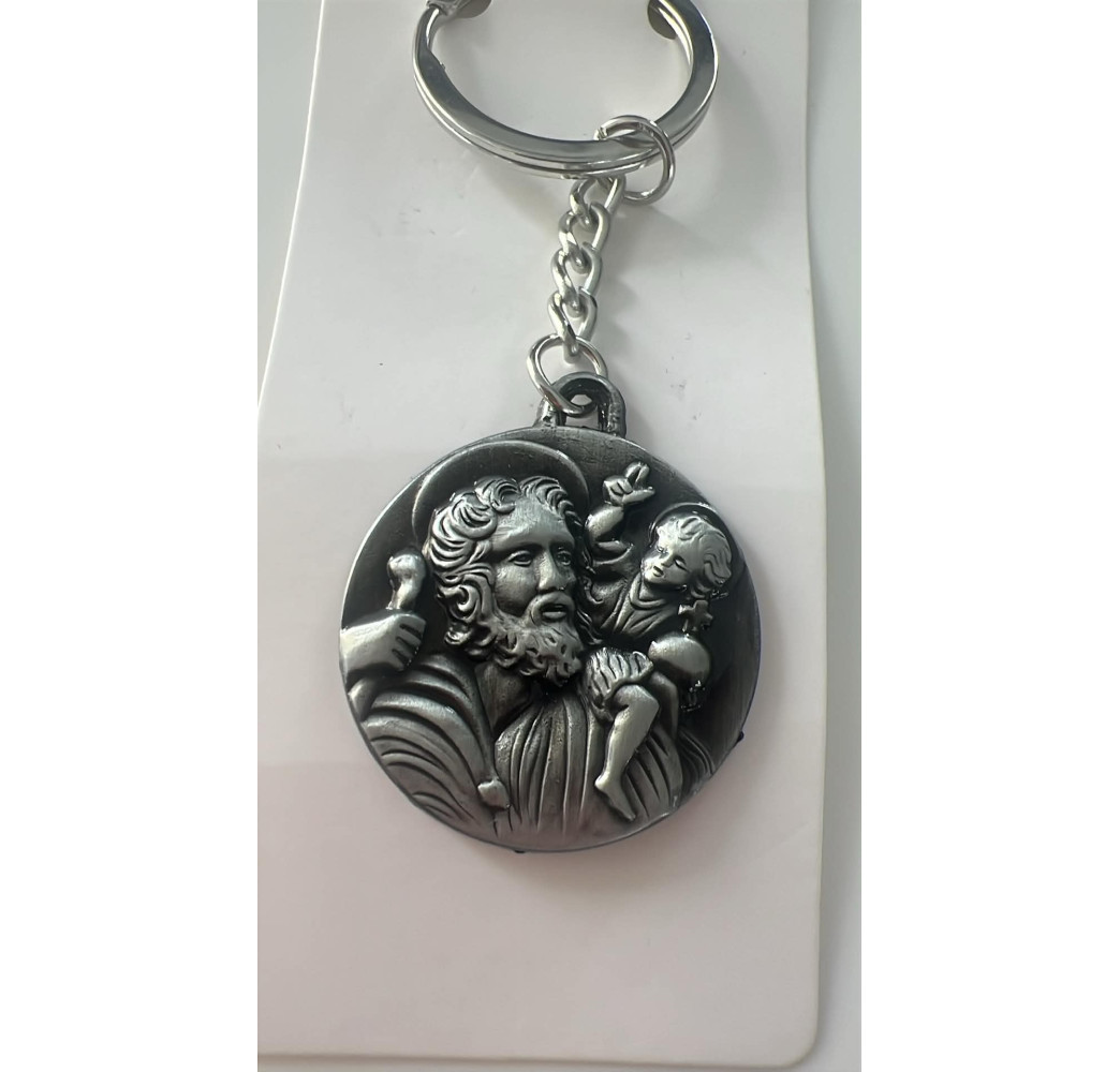 Porte-Clé saint Christophe en métal argenté